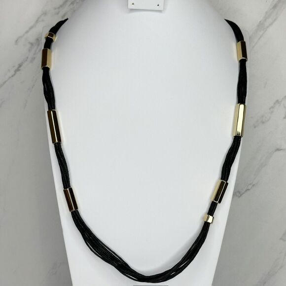 Chicos Black Multi Strand Cord Gold Tone Long Statement Necklace 40" ✨ - Picture 1 of 8